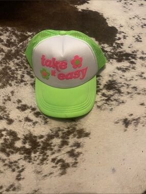 Neon Green & White 'Take It Easy' Foam Front Trucker Hat
